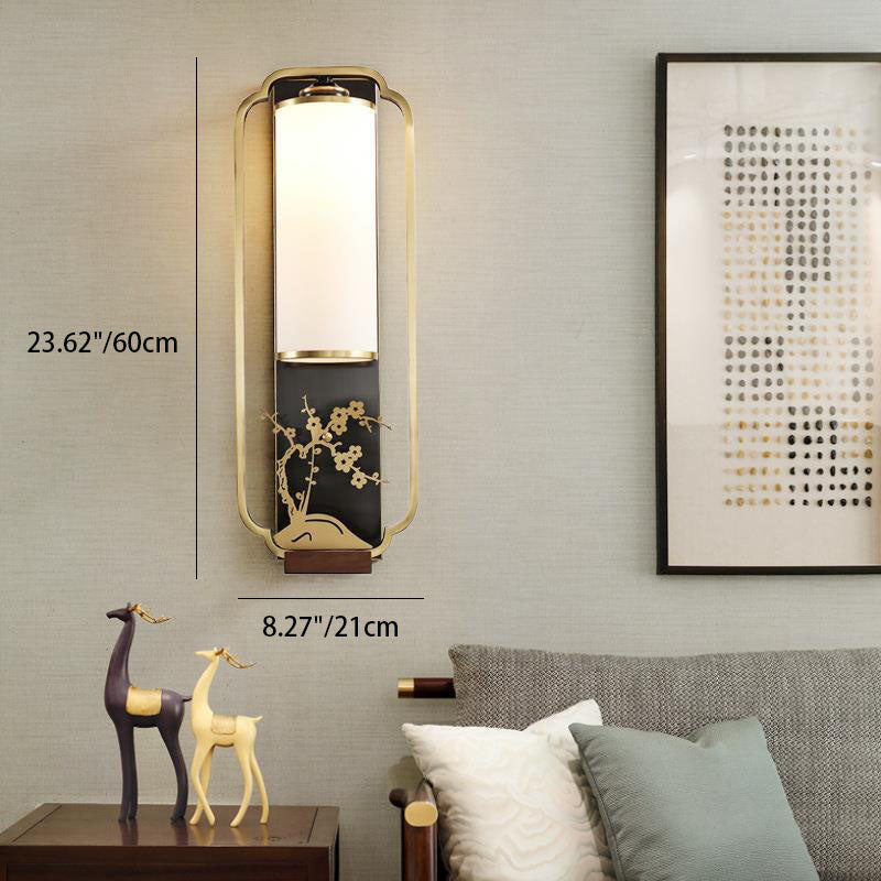 Chinese Glass Cylinder Shade 1-Light Wall Sconce Lamp