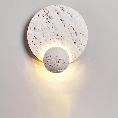 Cream Double Disc White Travertine LED Wall Sconce Lamp