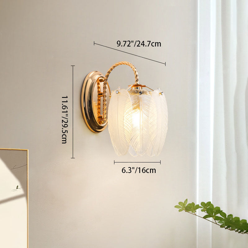 French Feather Cylinder Glass Iron 1-Light Wall Sconce Lamp
