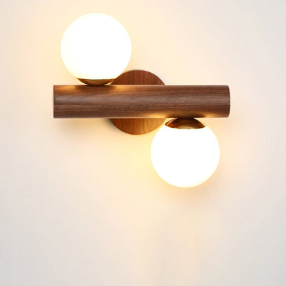 Japanese Glass Cylinder Strip Ball 2-Light Wall Sconce Lamp