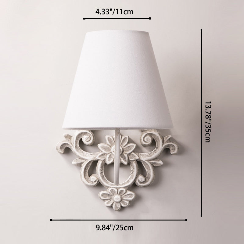 Carved Cylinder Solid Wood Fabric 1-Light Wall Sconce Lamp