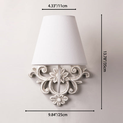 Carved Cylinder Solid Wood Fabric 1-Light Wall Sconce Lamp