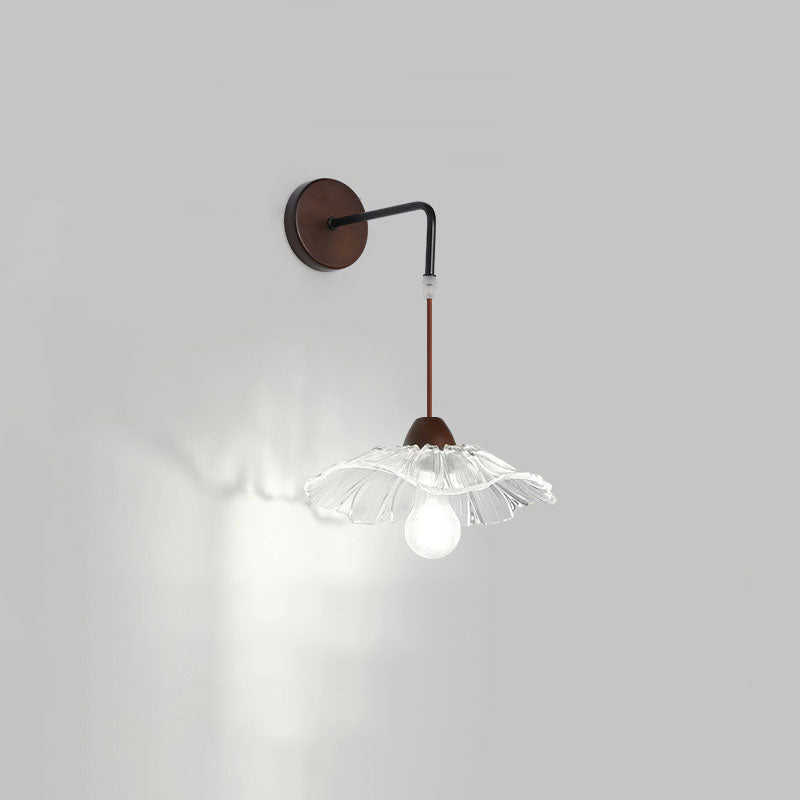 Chinese Lotus Leaf Flower Walnut 1-Light Wall Sconce Lamp