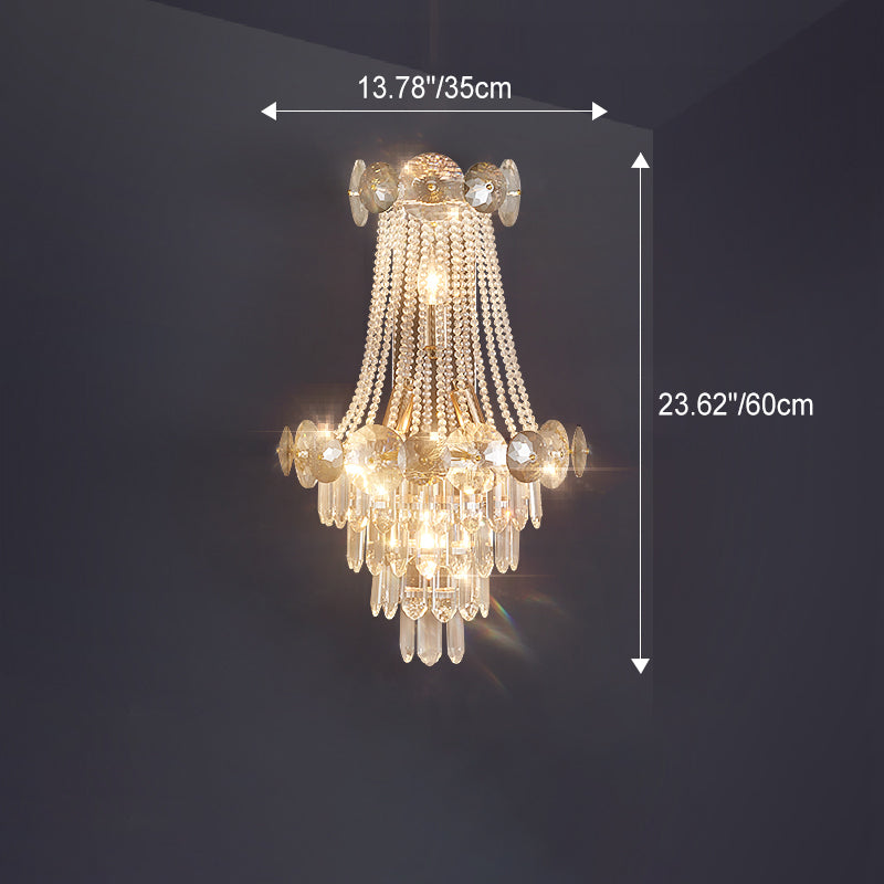 Tassel Triangle Hardware Crystal 3-Light Wall Sconce Lamp