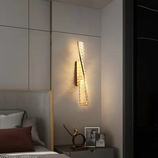 Luxury Long Stripe Wave Iron Crystal LED Wall Sconce Lamp