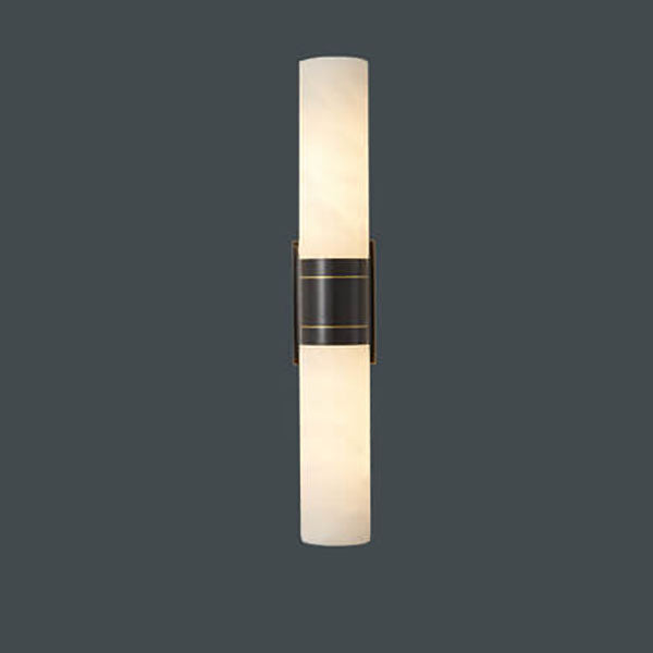 Mid-Century Marble Column Copper 2-Light Wall Sconce Lamp