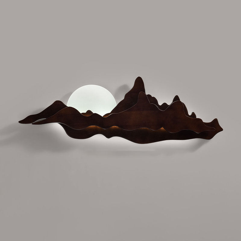 Traditional Chinese Wood Landscape LED Wall Sconce Lamp
