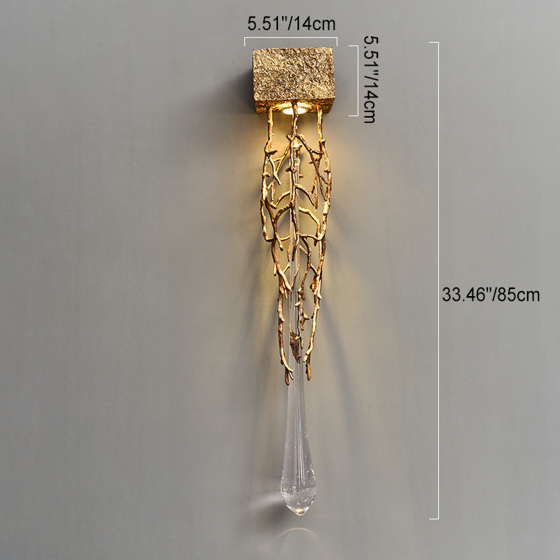 Square Teardrop Copper Crystal 1-Light Wall Sconce Lamp