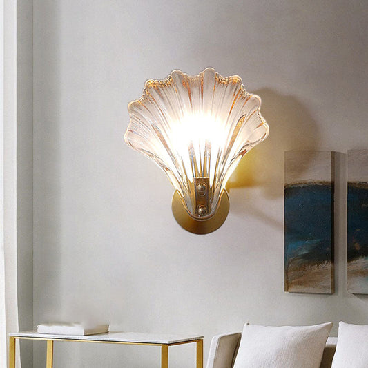 Deco Amber Glass Shade Brass Frame 1-Light Wall Sconce Lamp