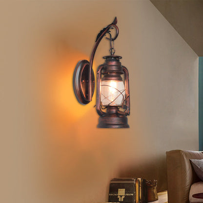 Iron Kerosene Lantern Mermaid 1-Light Wall Sconce Lamp
