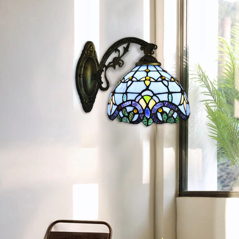 Tiffany Mermaid Base Iron Glass 1-Light Wall Sconce Lamp