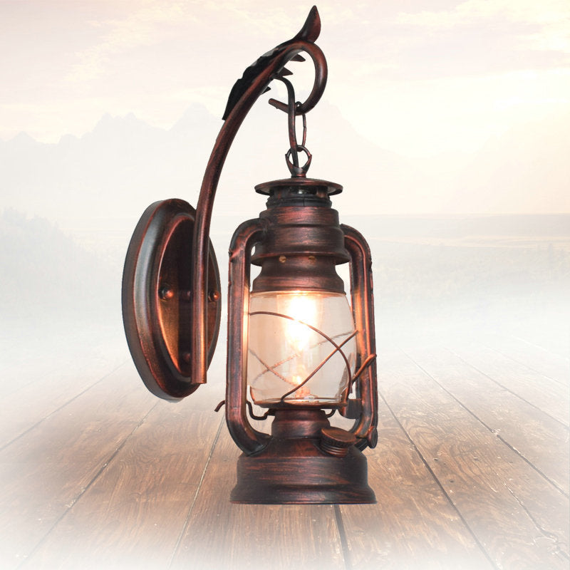 Iron Kerosene Lantern Mermaid 1-Light Wall Sconce Lamp