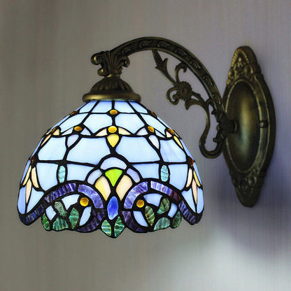Tiffany Mermaid Base Iron Glass 1-Light Wall Sconce Lamp
