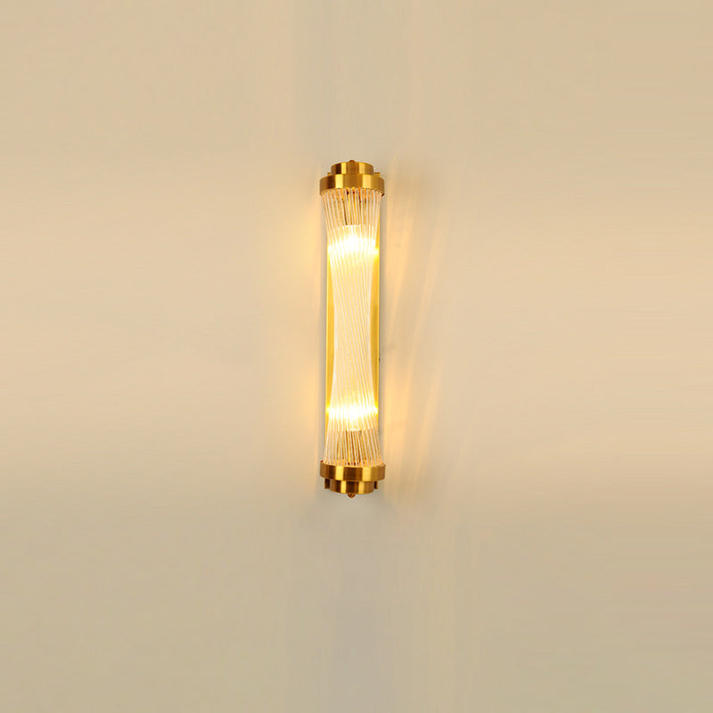 Metal Steel Crystal Column Tower 2-Light Wall Sconce Lamp