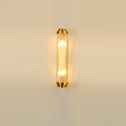 Metal Steel Crystal Column Tower 2-Light Wall Sconce Lamp