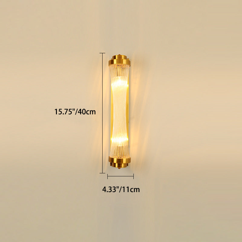Metal Steel Crystal Column Tower 2-Light Wall Sconce Lamp