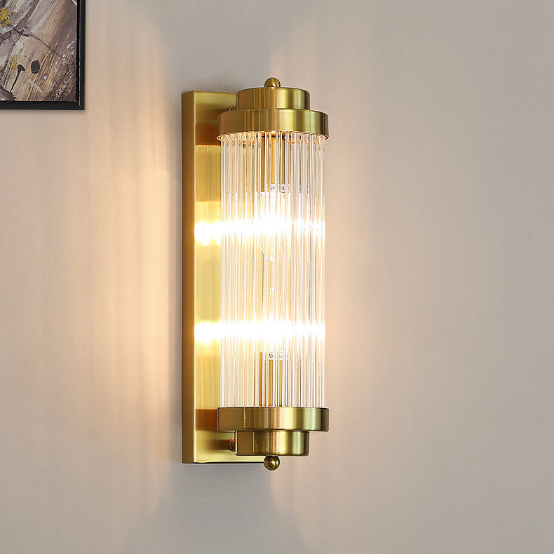 European Iron Glass Cylinder 2-Light Wall Sconce Lamp