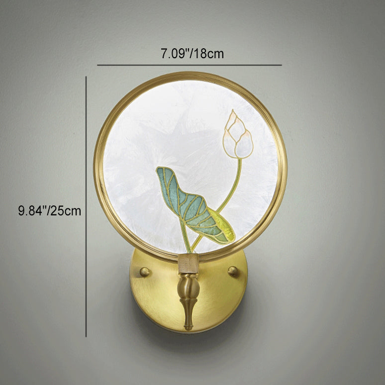 Chinese Enamel Lotus Flower Decor LED Wall Sconce Lamp