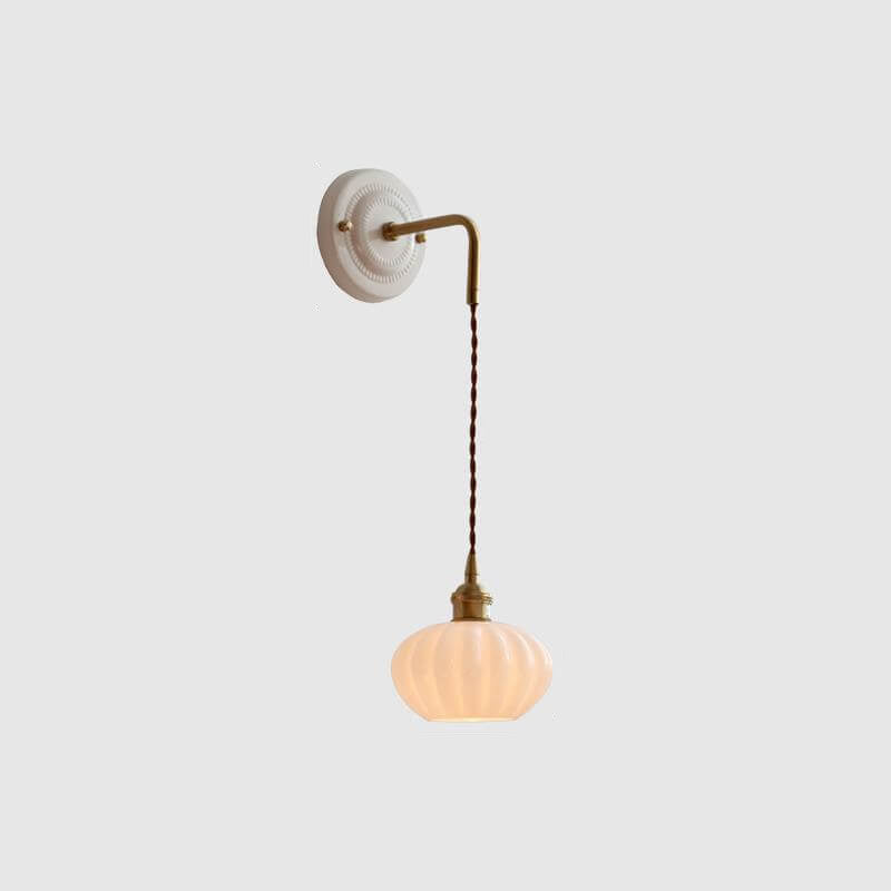 Round Glass Iron Ceramic Base 1-Light Wall Sconce Lamp