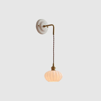 Round Glass Iron Ceramic Base 1-Light Wall Sconce Lamp