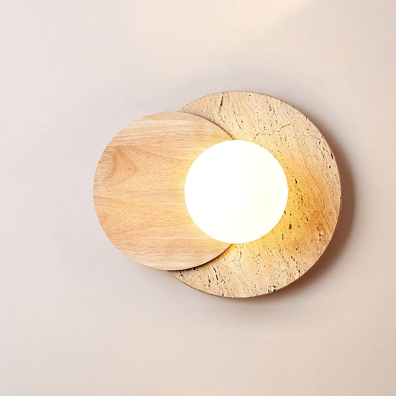 Japanese White Travertine Disc 1-Light Wall Sconce Lamp