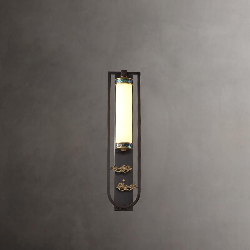 Chinese Rectangular Copper Marble LED Wall Sconce Lamp