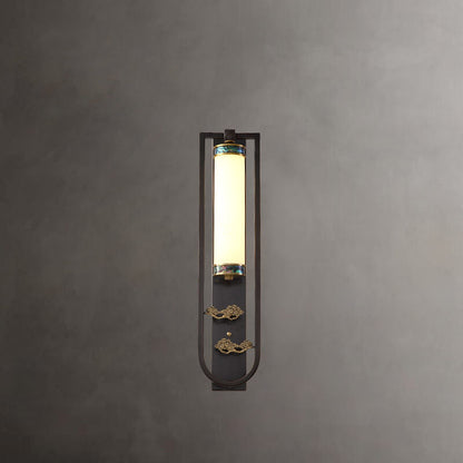 Chinese Rectangular Copper Marble LED Wall Sconce Lamp
