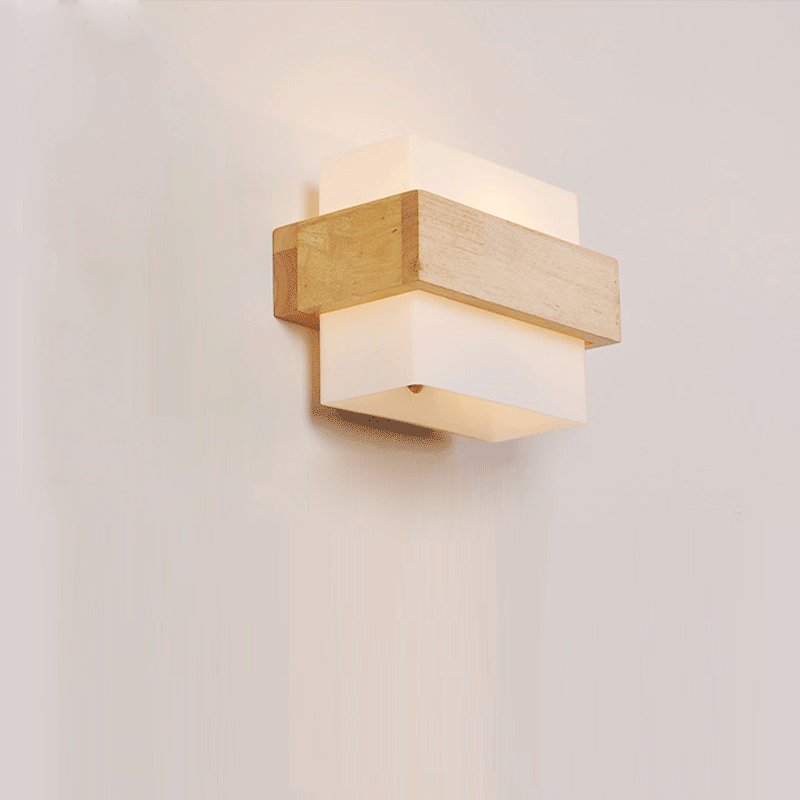 Farmhouse Wood Glass Cubic 1-Light Wall Sconce Lamp