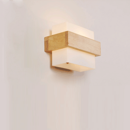Farmhouse Wood Glass Cubic 1-Light Wall Sconce Lamp