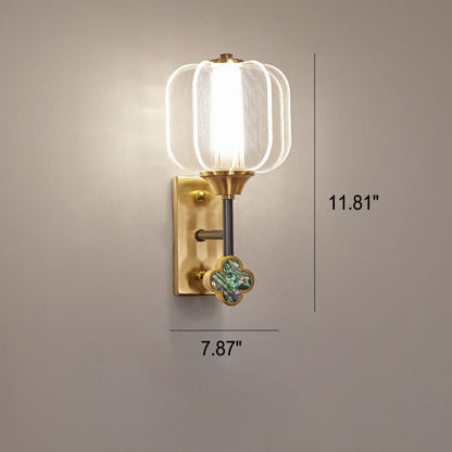 Chinese Full Copper Acrylic Lampshade LED Wall Sconce Lamp