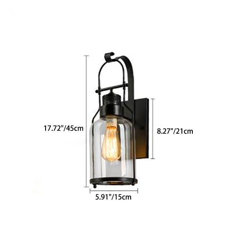 Industrial Iron Glass Cylinder 1-Light Wall Sconce Lamp
