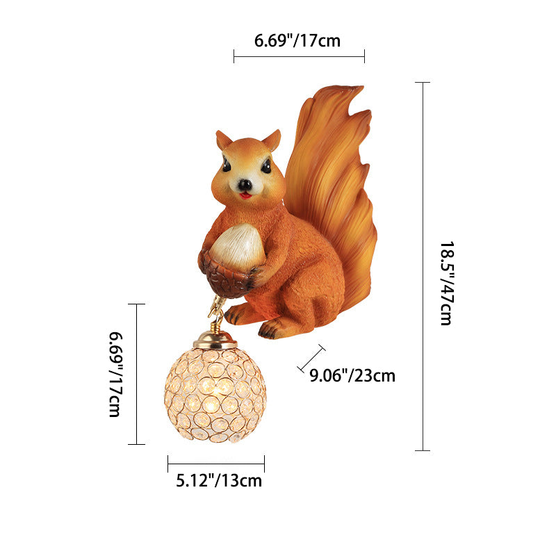 Kids Squirrel Ball Crystal Resin 1-Light Wall Sconce Lamp