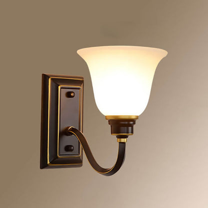 Iron Frame Floral Glass Shade 1-Light Wall Sconce Lamp