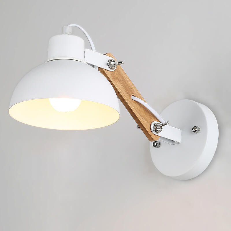 Iron Adjustable Wooden Lamp Arm 1-Light Wall Sconce Lamp