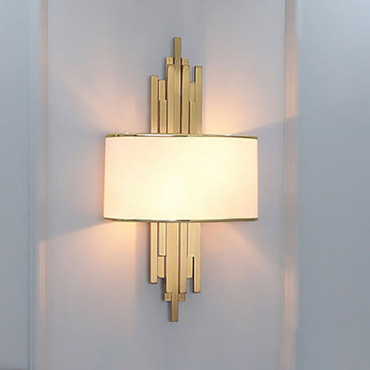 Iron Line Fabric Cylinder Shade 2-Light Wall Sconce Lamp