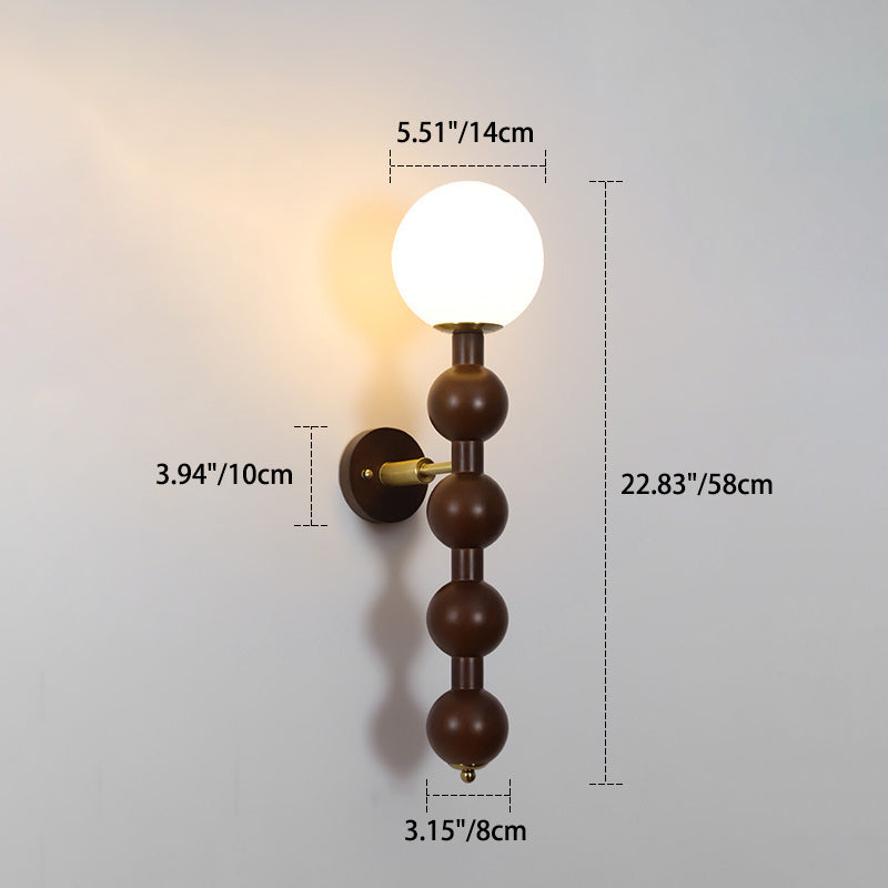 Cylinder Bead Wood Glass Metal 1-Light Wall Sconce Lamp