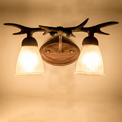 Antler Resin Faux Parchment Shade 2-Light Wall Sconce Lamp