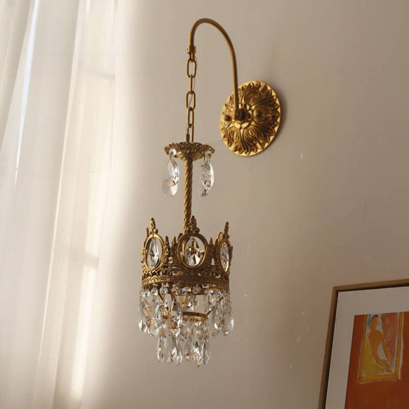 French Bent Crown Copper Crystal 1-Light Wall Sconce Lamp