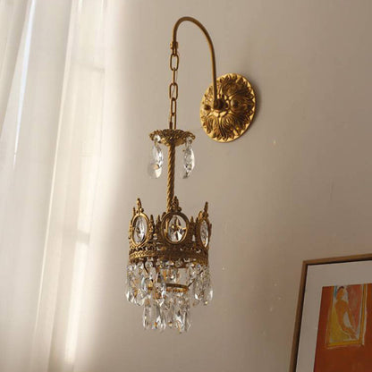 French Bent Crown Copper Crystal 1-Light Wall Sconce Lamp