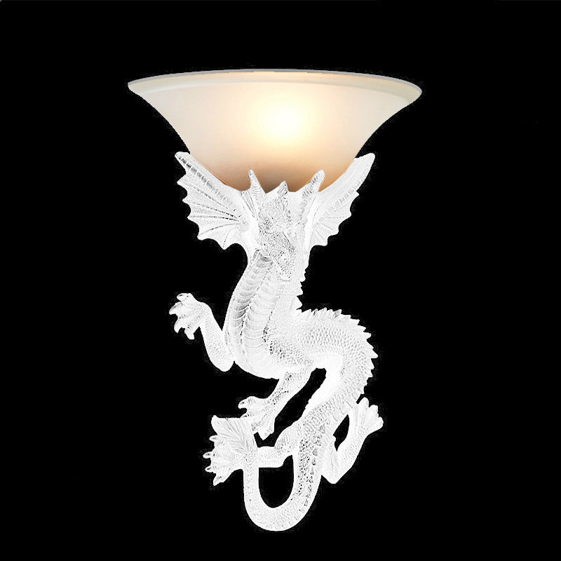 Resin Glass Dragon Semi-Circular 1-Light Wall Sconce Lamp