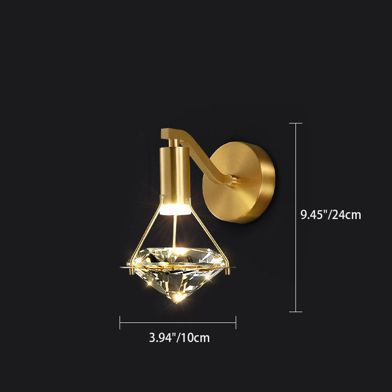 Mid-Century Diamond Brass Crystal LED Wall Sconce Lamp