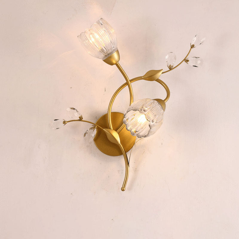 Deco Flower Hardware Glass Crystal 2-Light Wall Sconce Lamp