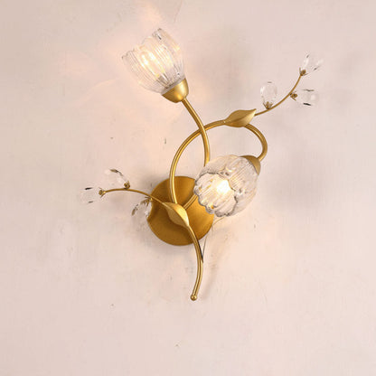 Deco Flower Hardware Glass Crystal 2-Light Wall Sconce Lamp