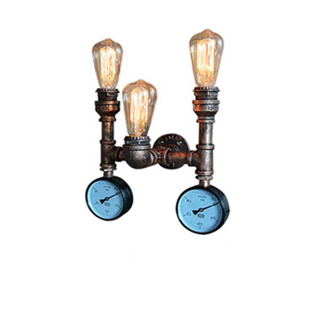 Traditional Iron Pipe Water Meter 3-Light Wall Sconce Lamp