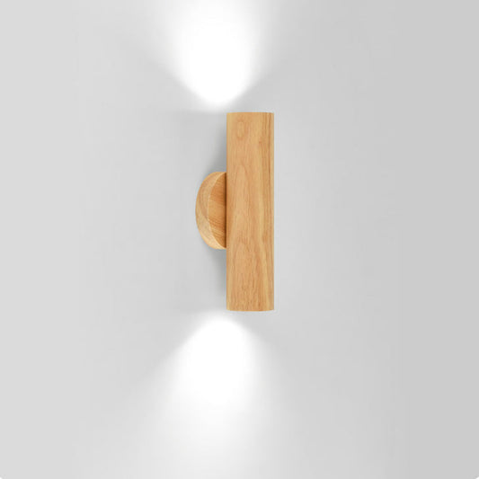 Japanese Rubber Wood Cylinder LED Wall Sconce Lamp