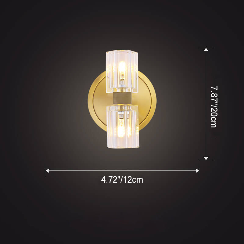 Crystal Copper Cylindrical 2-Light Wall Sconce Lamp