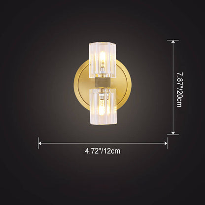 Crystal Copper Cylindrical 2-Light Wall Sconce Lamp