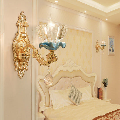 Flower Petal Zinc Alloy Crystal Glass 1/2 Wall Sconce Lamp