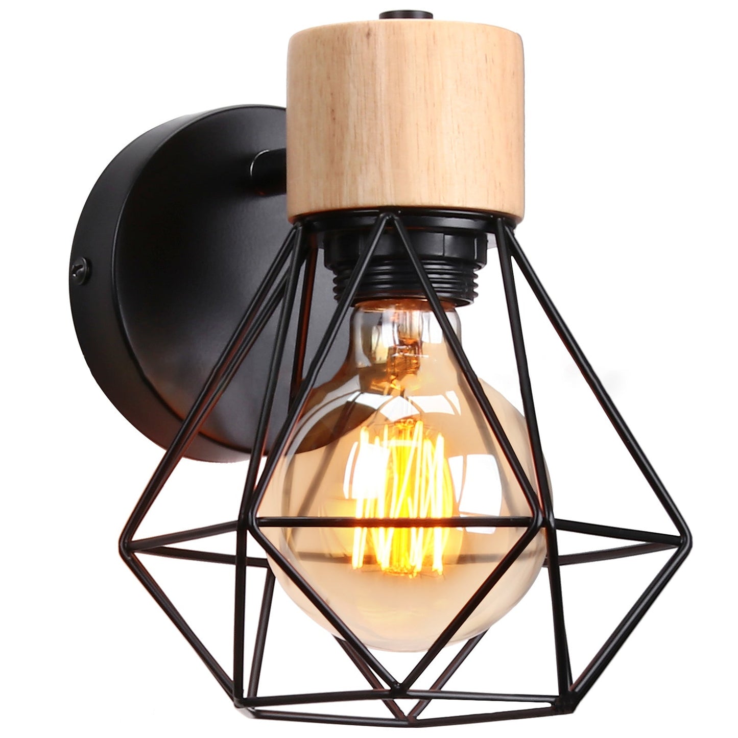 Luxury Iron Wood Polygon Diamond 1-Light Wall Sconce Lamp