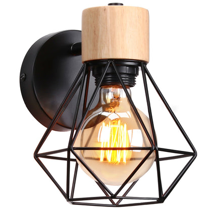 Luxury Iron Wood Polygon Diamond 1-Light Wall Sconce Lamp